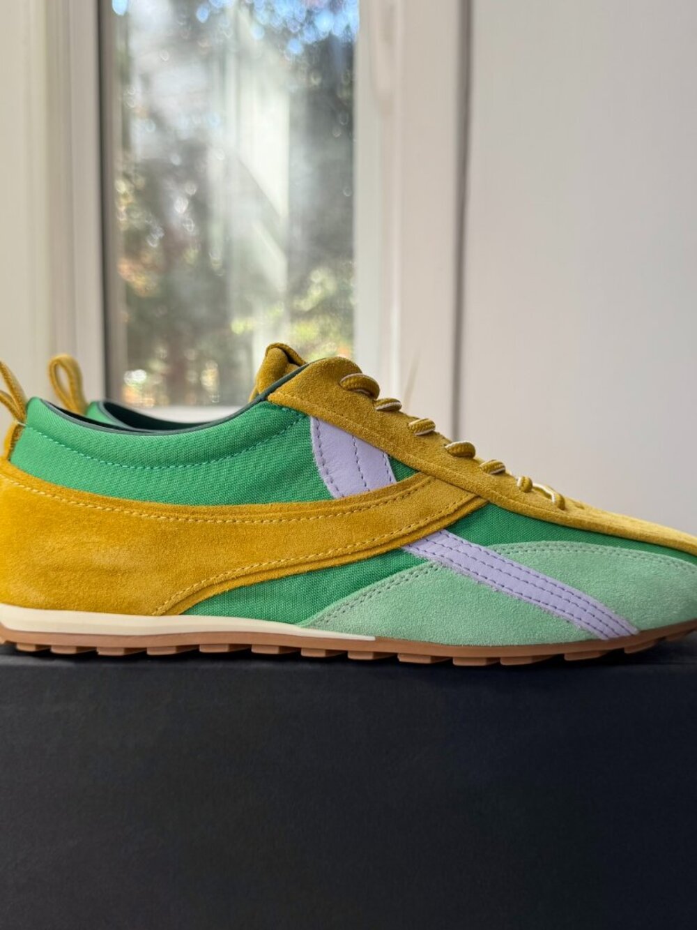 New ALOHAS Tb.304 Suede Nylon Sneakers Green Yellow Women's 7.5 / EUR 38